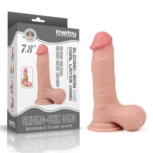 Dildo Lovetoy cu testicule - si ventuza Sliding Skin Dual Layer Dong Whole Testicle lungime 19.5 cm diametru 4.5 cm 6970260906371