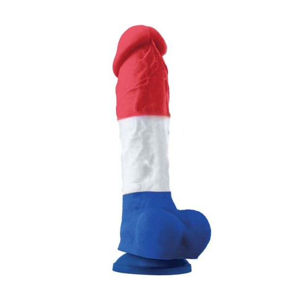 Dildo NS Toys cu testicule - si ventuza Colours Pleasures Tricolor lungime 22.6 cm diametru 4.8 cm 657447103728