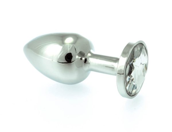Dop Anal Rimba Butt Plug Small Metal With Crystal Transparent - Argintiu grosime 3 cm lungime 7.3 cm 8718924228647