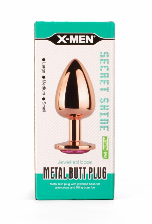 Dop Anal X-Men Secret Shade Metal Butt Plug Rose M Auriu - Roz grosime  cm lungime  cm 5999560515855