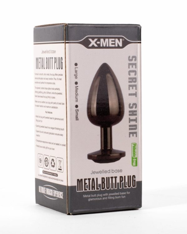 Dop Anal X-Men Secret Shine Metal Butt Plug Gun Colour M Negru grosime  cm lungime  cm 5999560515794