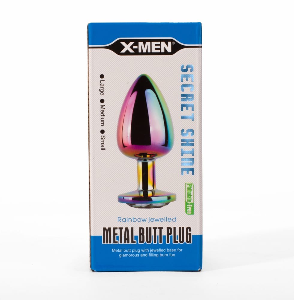 Dop Anal X-Men Secret Shine Metal Butt Plug Rainbow S Multicolor grosime 2.7 cm lungime 7.1 cm 5999560515930