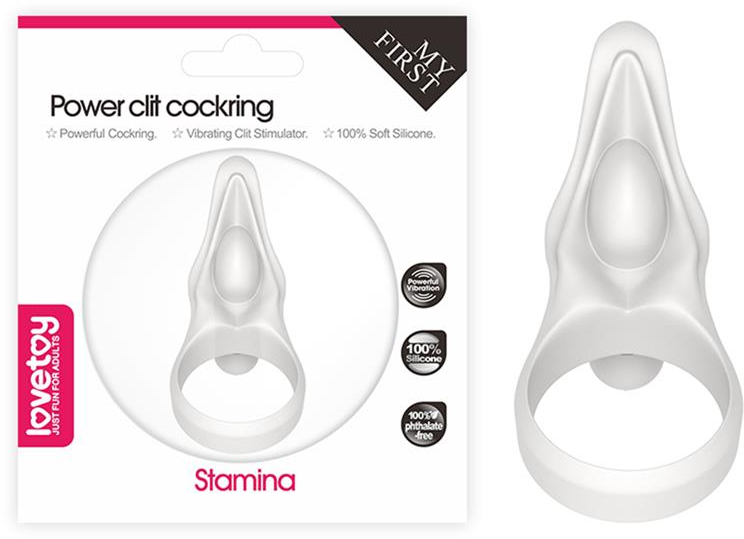 Inel pentru Penis Stamina cu vibratii si stimulare clitoridiana Lovetoy diametru 2.3 - 3 cm Alb 6970260900843