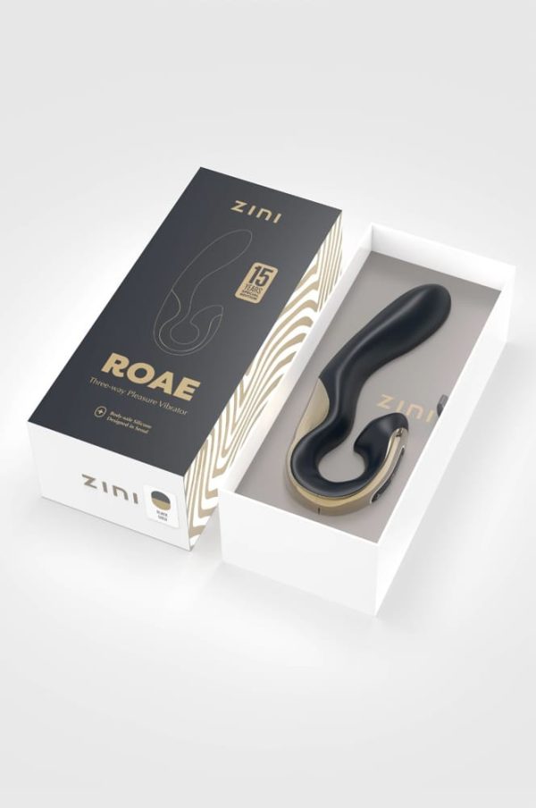 Vibrator Zini Roae SE Three-way Pleasure Gold Zini stimulare clitoris - punctul G lungime 8 - 19.5 cm grosime 3 - 3.5 cm 850050504023