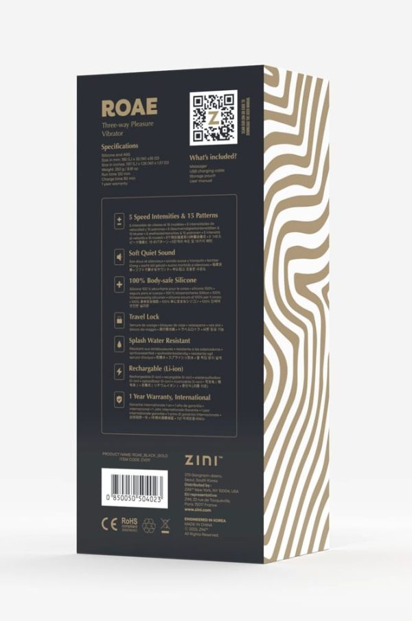 Vibrator Zini Roae SE Three-way Pleasure Gold Zini stimulare clitoris - punctul G lungime 8 - 19.5 cm grosime 3 - 3.5 cm 850050504023